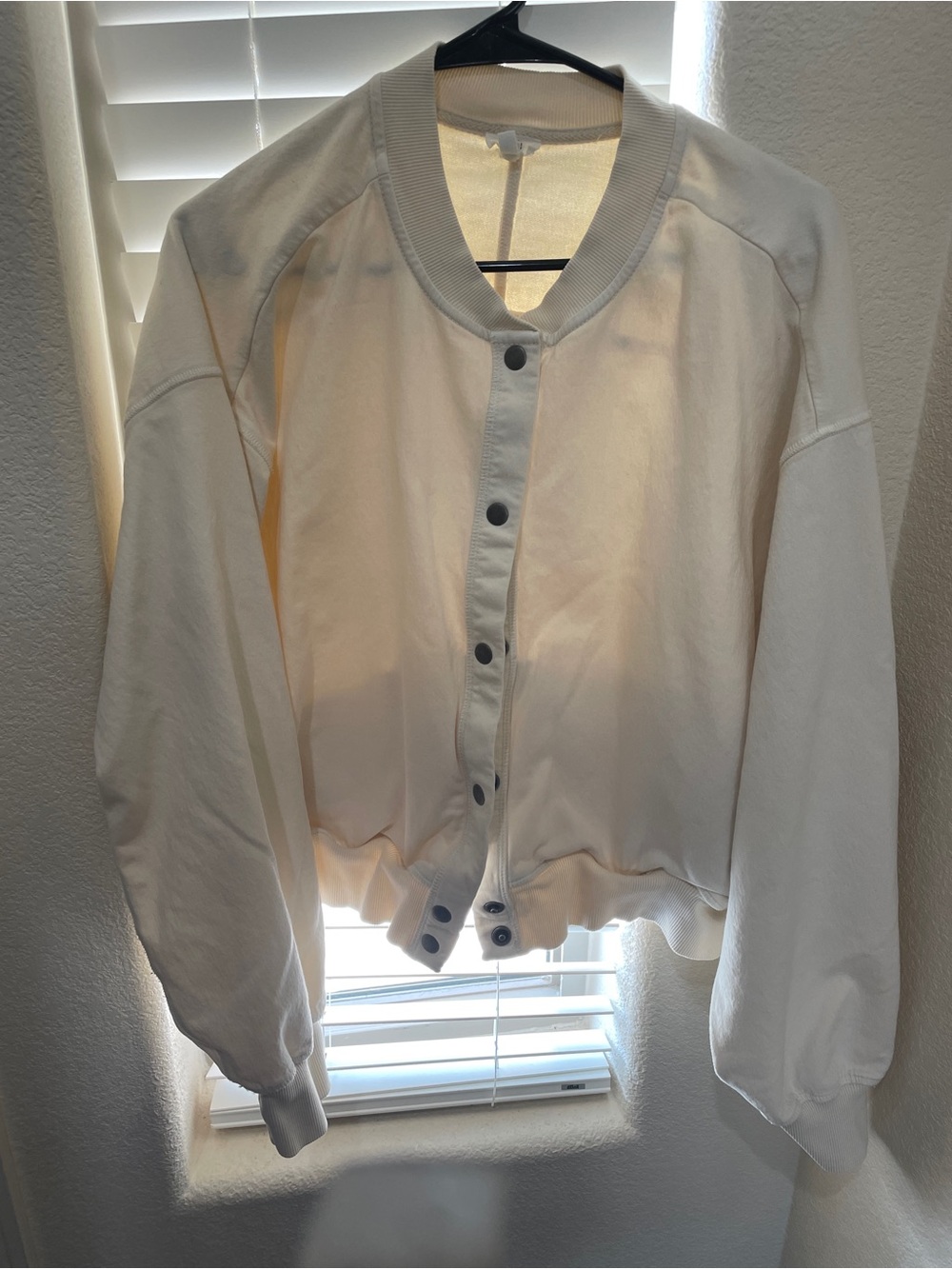 aerie Cream Snap-Front Varsity Jacket